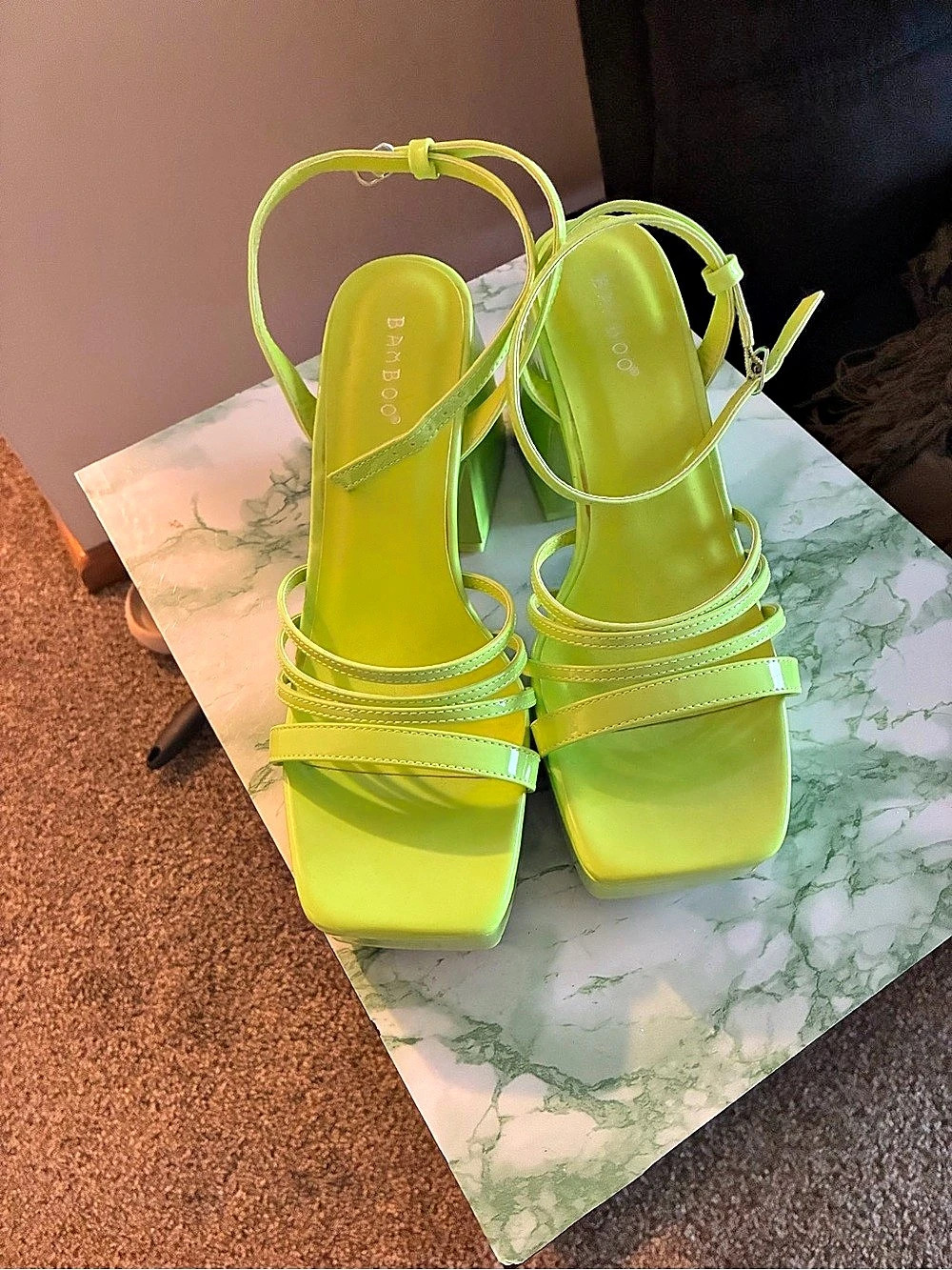 Bamboo Green Strappy Platform Heels